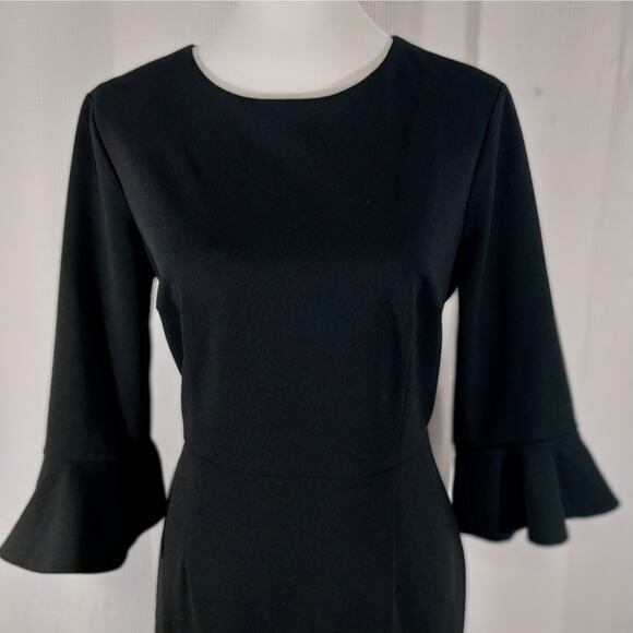 DONNA MORGAN! ELEGANT AND CLASSIC RICH BLACK  LONG BELL SLEEVED DRESS! SZ 12 - Picture 3 of 11